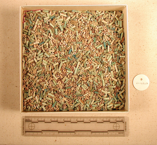 Hearst Museum object titled Beads, accession number 6-16367, described as Beads: mass of cylindrical and disc shells.