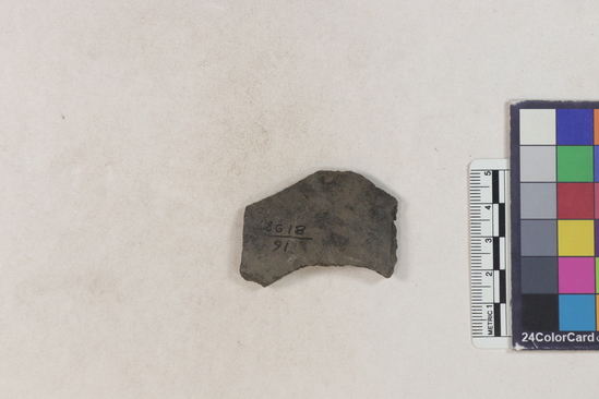 Hearst Museum object 99 of 183 titled Potsherd, accession number 16-8192, described as Potsherd: bodys Section of Manta on beach currently inhabited. Numbers  8111 to 8194 are sherds picked up on beach at low tide.