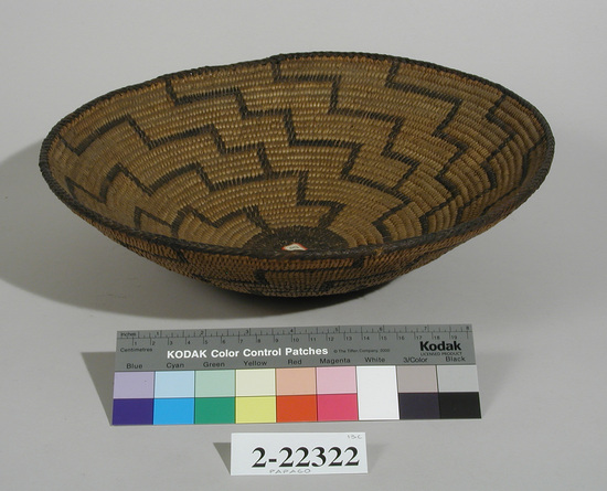 Hearst Museum object titled Basket, accession number 2-22322, described as Coiled basin shape, stepped line design.