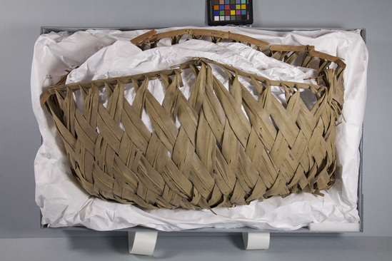 Hearst Museum object titled Basket, accession number 11-1644, described as Palm openwork pack basket.