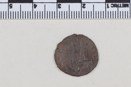 Hearst Museum object 5 of 8 titled Coin: æ, accession number 8-9325, described as Obverse: Tetricus II. Reverse: SPES AVGG Mint Data: 270-273 AD.