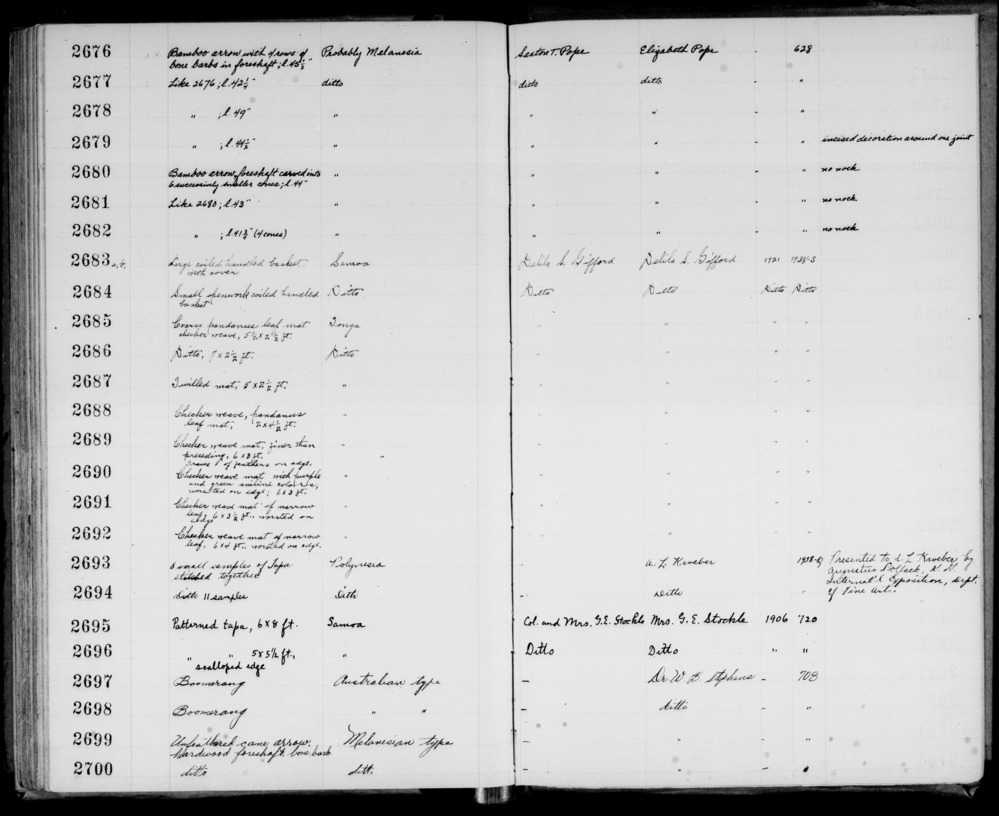 Documentation associated with Hearst Museum object titled Kapa (bark cloth), accession number 11-2693, described as 8 small tapa samples stitched together.