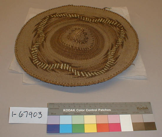 Hearst Museum object 1 of 2 titled Tray, accession number 1-67903, described as Twined basketry plaque.