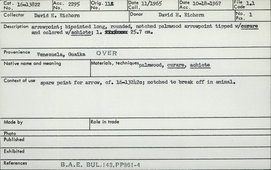 Documentation associated with Hearst Museum object titled Arrowhead, accession number 16-13822, no description available.