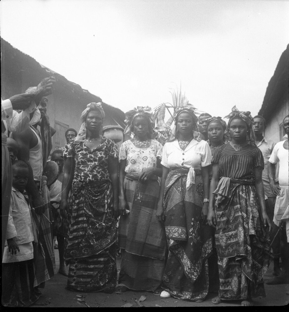 Hearst Museum object titled Black-and-white negative, accession number 15-31683, described as Black-and-white negative, Nigeria, Abeokuta, Igbo - Egungun wing, 1951