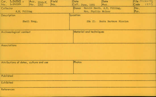 Documentation associated with Hearst Museum object titled Shell fragment, accession number 1-142261, described as Shell fragment.