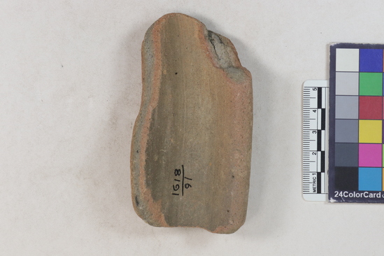 Hearst Museum object 140 of 160 titled Potsherd, accession number 16-8191, described as Potsherd: rims Section of Manta on beach currently inhabited. Numbers  8111 to 8194 are sherds picked up on beach at low tide.