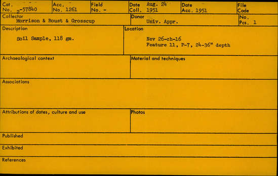 Documentation associated with Hearst Museum object titled Soil sample, accession number 2-57840, described as Soil sample