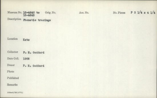 Documentation associated with Hearst Museum object titled Glass plate negative, accession number 15-4643, described as Phonetic tracings