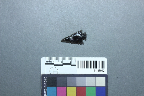 Hearst Museum object titled Projectile point, accession number 1-187942, described as Obsidian