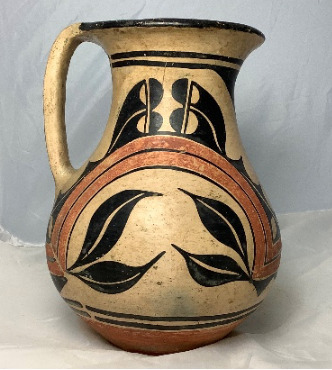 Hearst Museum object titled Pitcher, accession number 2-73362, described as Polychrome ceramic pitcher, Kewa Pueblo made by Margaret Tenorio, 1900-1904