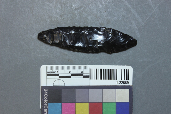 Hearst Museum object titled Knife, accession number 1-22669, described as Large obsidian knife