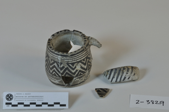 Hearst Museum object 1 of 2 titled Mug, accession number 2-3829, described as Mug. White ware, decorated.