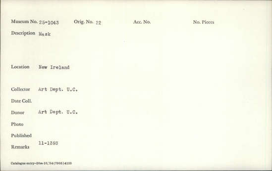 Documentation associated with Hearst Museum object titled Color slide, accession number 25-1043, described as Mask