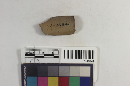 Hearst Museum object 2 of 2 titled Pipe fragment, accession number 1-19841, described as Thick fragment of pottery pipe.
