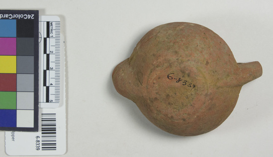 Hearst Museum object 2 of 5 titled Oil lamp, accession number 6-8339, described as Pottery lamp, classic type.