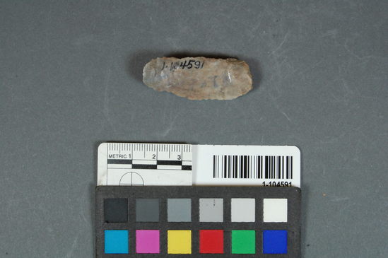 Hearst Museum object titled Scraper, accession number 1-104591, described as Chert. Notice: Image restricted due to its potentially sensitive nature. Contact Museum to request access.