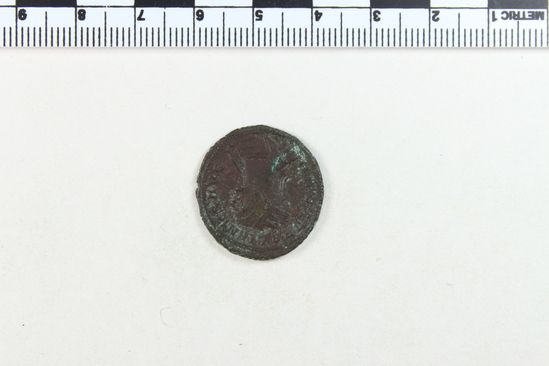 Hearst Museum object 4 of 8 titled Coin: billon antoninianus, accession number 8-4073, described as Coin; Billon; Antoninianus; Roman. 4.16 grams, 24 mm. Aurelian, 270-275 AD. Rome, Italy. Obverse: IMP C AVRELIANVS AVG, Bust r. radiate. Reverse: CONCORDIA MILITVM, Emperor at l. and female at r. clasp hands, in exergue XX IQ