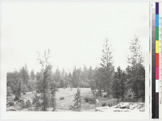 Hearst Museum object titled Black-and-white negative, accession number 15-7120, described as Central Miwok village site Eyeyaku, from north