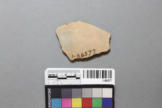 Hearst Museum object titled Potsherd, accession number 1-66577, described as Potsherd, Colorado Buff (Eastern) (sedimentary clay)