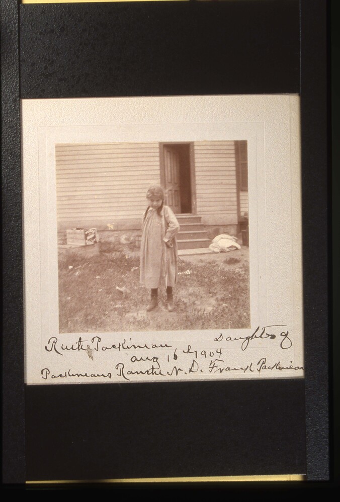 Hearst Museum object titled Photograph, accession number 13-3421, described as Photograph by Washington Matthews, August 16, 1904. Ruth Packineau, daughter of Frank Packineau. Packineau's Ranch, around Shell Creek, North Dakota.