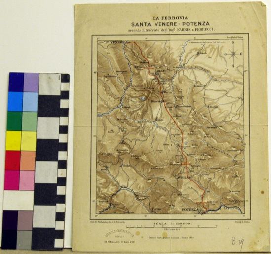 Hearst Museum object titled Map, accession number 13-647, described as Map of Railroad Santa Venere-Potenza.