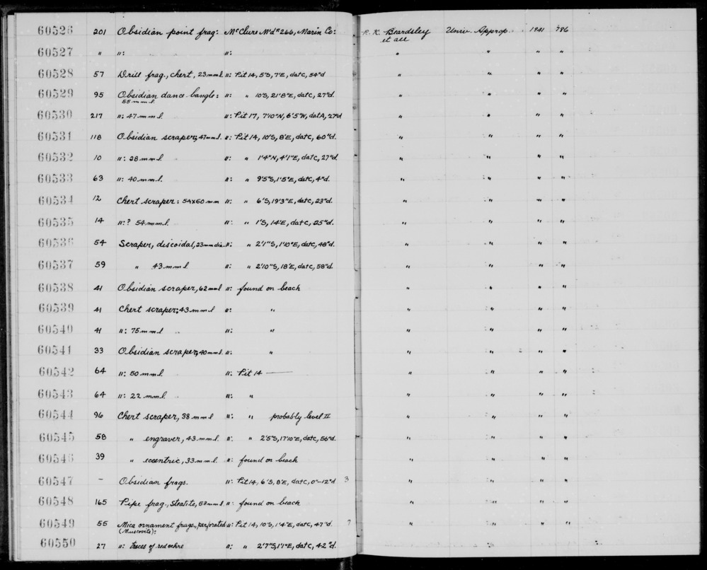 Documentation associated with Hearst Museum object titled Scraper, accession number 1-60541, described as Obsidian.