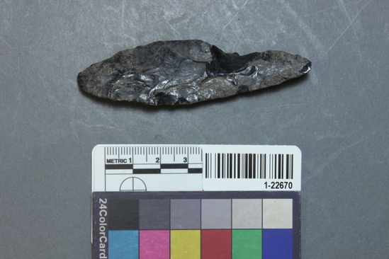 Hearst Museum object titled Knife, accession number 1-22670, described as Large obsidian knife