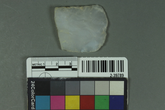 Hearst Museum object titled Blade fragment, accession number 2-39789, described as Chalcedony blade fragment