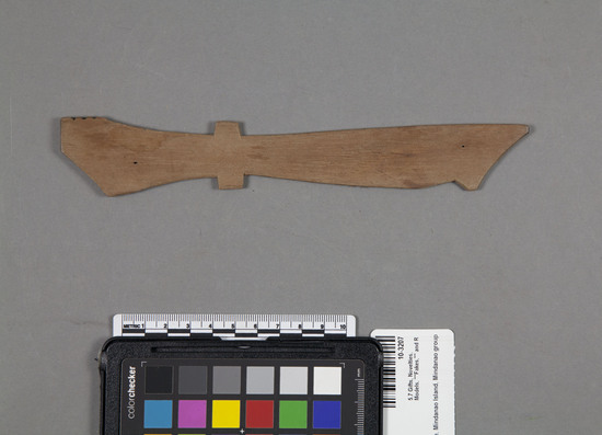 Hearst Museum object 2 of 2 titled Knife, accession number 10-3207, described as Knife; model; 1 piece thin wood with carved features; 21 centimeters long