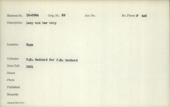 Documentation associated with Hearst Museum object titled Black-and-white negative, accession number 15-2964, described as Lucy and her baby