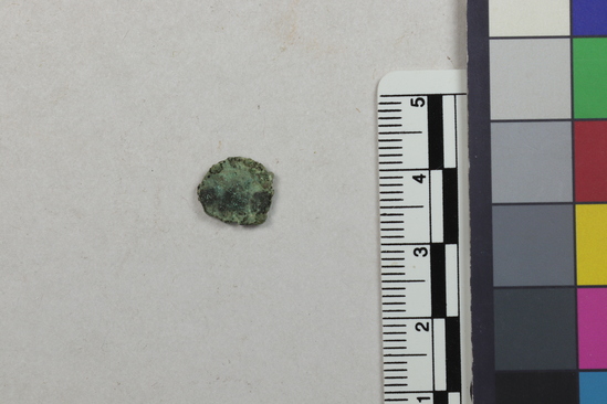 Hearst Museum object titled Coin: æ, accession number 6-8477, described as Coin, Æ; diameter 10 mm; broken