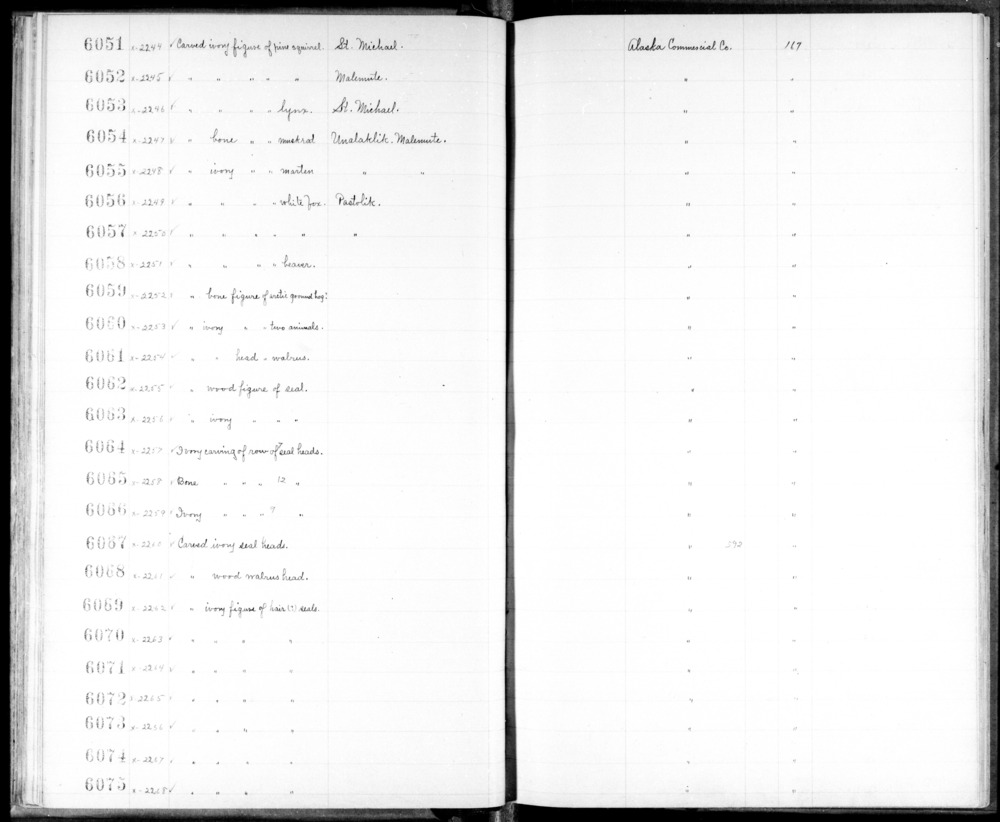 Documentation associated with Hearst Museum object titled Zoomorph, accession number 2-6051, described as Carved ivory figure of weasel-like elongated animal.