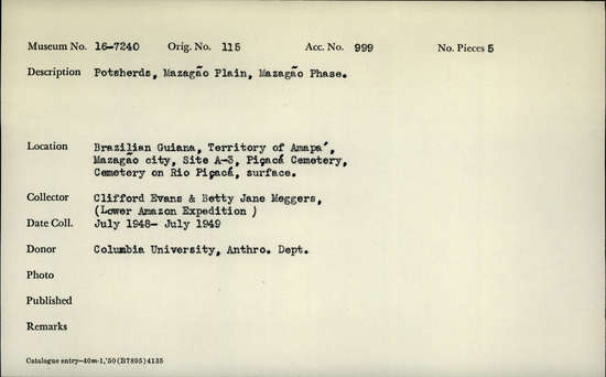 Documentation associated with Hearst Museum object titled Potsherds, accession number 16-7240, described as Potsherds, Mazagao plain