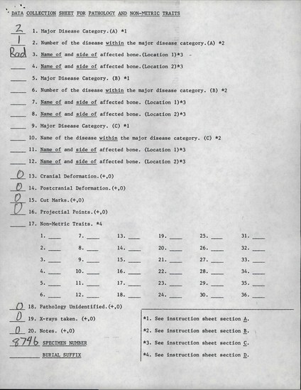 Documentation associated with Hearst Museum object titled Human remains, accession number 12-8746(0), described as Remains of one young adult (25 year old) male.