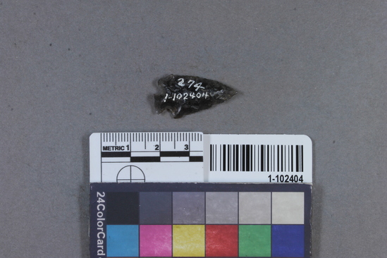 Hearst Museum object titled Projectile point, accession number 1-102404, described as Obsidian.