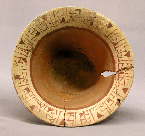 Hearst Museum object 4 of 5 titled Bowl, accession number 4-2832, described as Red and white flaring bowl, rattle foot