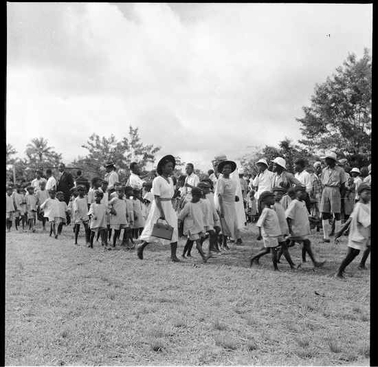 Hearst Museum object titled Black-and-white negative, accession number 15-31334, described as Black-and-white negative, Nigeria, Ilesha, Empire Day parade, 1951