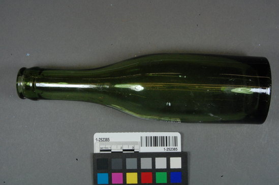 Hearst Museum object titled Bottle, accession number 1-252385, described as light green glass bottle