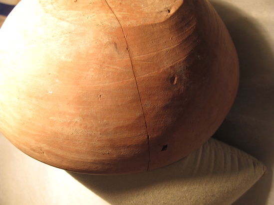 Hearst Museum object 65 of 66 titled Broken bowl, accession number 6-5728, described as Pottery: smooth pinkish bowl, broken burnished lines inside and out.  Diameter 20cm, height 6cm.