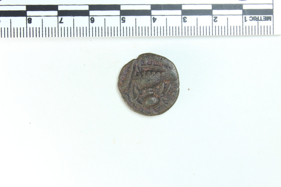 Hearst Museum object 2 of 4 titled Coin: copper, accession number 9-6083, described as Coin; Cu; Obv and Rev: has oriental script