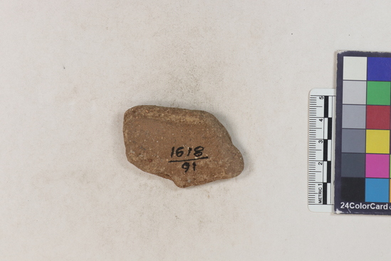 Hearst Museum object 105 of 160 titled Potsherd, accession number 16-8191, described as Potsherd: rims Section of Manta on beach currently inhabited. Numbers  8111 to 8194 are sherds picked up on beach at low tide.