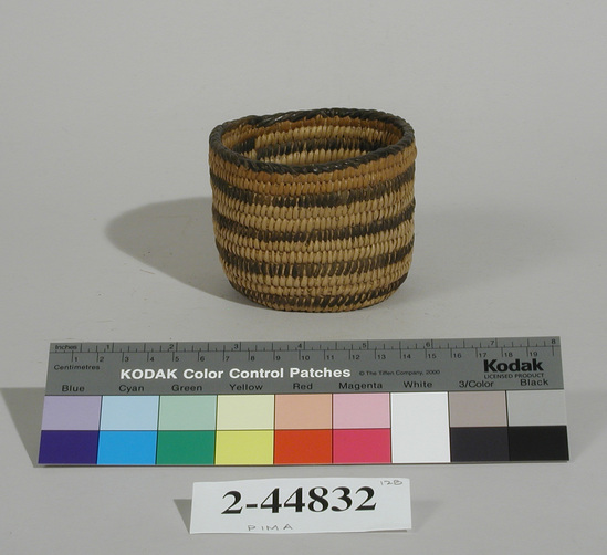 Hearst Museum object titled Basket, accession number 2-44832, described as Small, coiled. Every third row dark material.