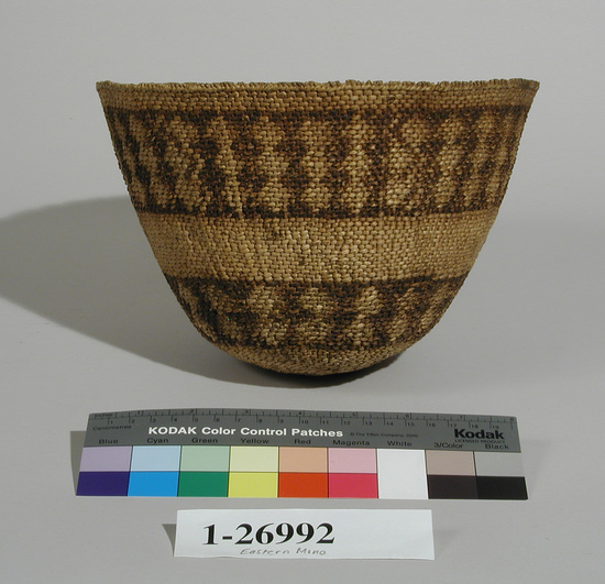 Hearst Museum object titled Hat, accession number 1-26992, described as Twined basketry hat.