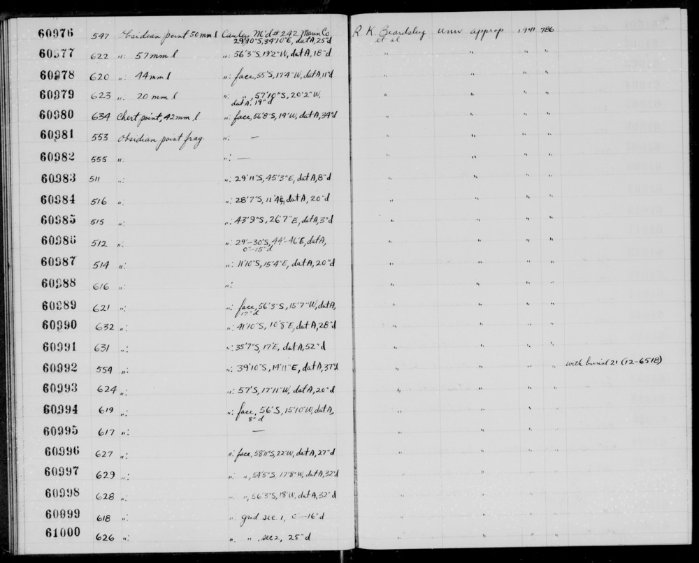 Documentation associated with Hearst Museum object titled Point, accession number 1-60994, described as Obsidian point fragment