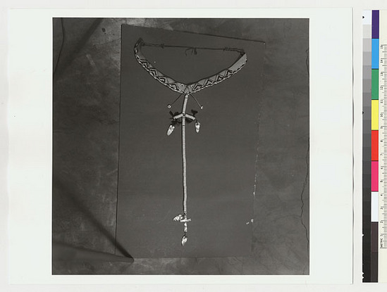 Hearst Museum object titled Black-and-white negative, accession number 15-19564, described as Tribal necklace; neckband and long pendant shape