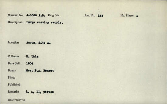 Documentation associated with Hearst Museum object titled Swords: weaving, accession number 4-5566b, no description available.