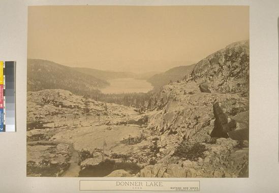 Hearst Museum object titled Albumen print, accession number 13-1304g, described as Mounted photograph. Donner Lake, C.P.R.R.