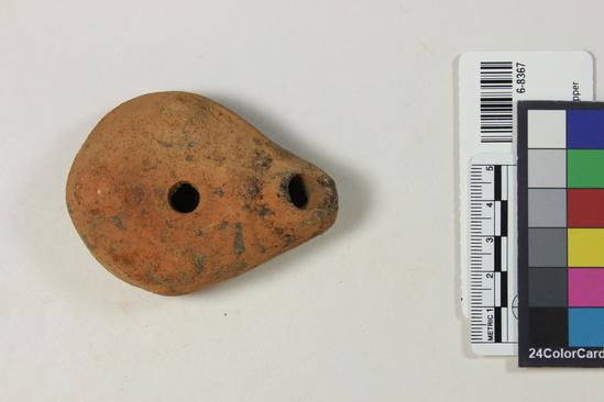 Hearst Museum object 5 of 7 titled Oil lamp, accession number 6-8367, described as Pottery lamp, classic type.