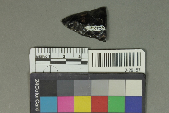 Hearst Museum object titled Projectile point fragment, accession number 2-29157, described as Arrowpoint fragment, obsidian